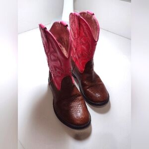 Roper Girls Pink and Brown Light Up Cowboy Boots Size 10
